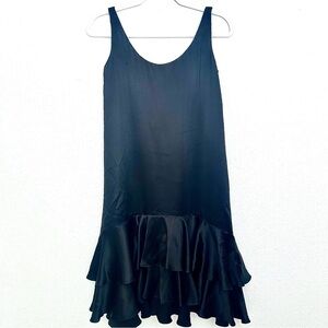 Jayson Brunsdon Silk Midi Dress Dark Romantic Boho Ruffle Party Black Size US 0